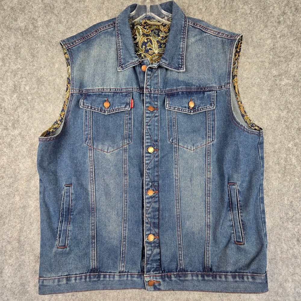 Falmer Heritage Denim Vest Mens XL Blue Trucker Paisley Yoke Sleeveless Jacket